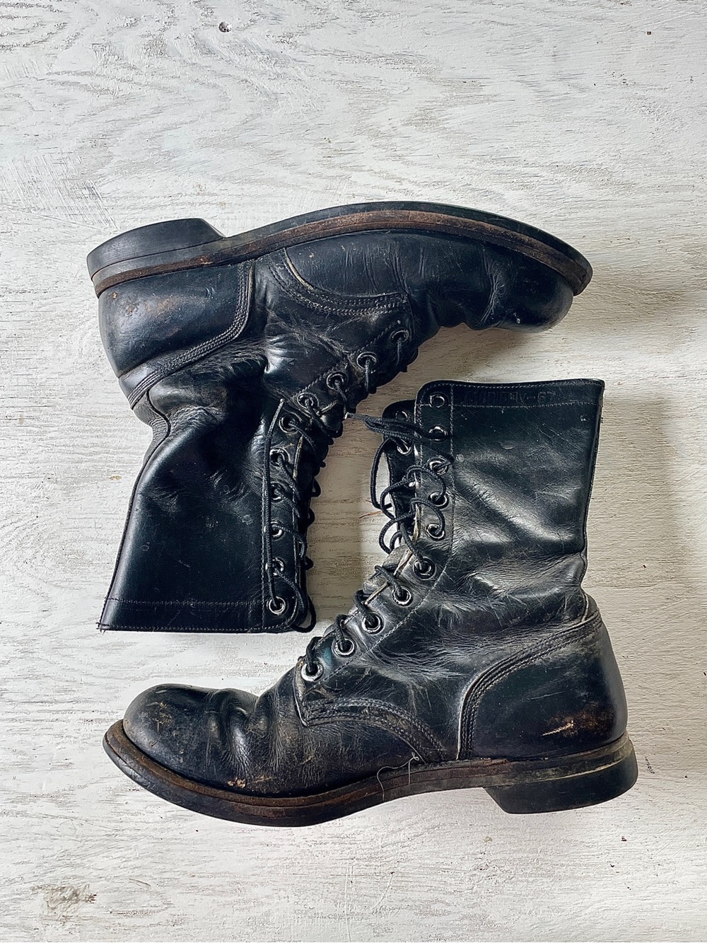 Vintage Military Black Leather Lace-Up Men's Combat Boots
